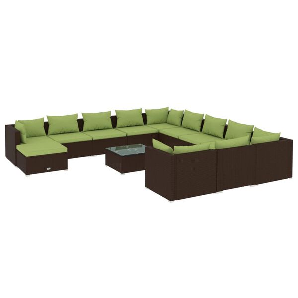 vidaXL 13-tlg. Garten-Lounge-Set mit Kissen Poly Rattan Braun