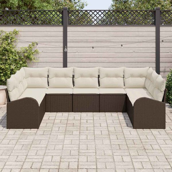 vidaXL Sofa Set 9 pcs Braun Poly-Rattan