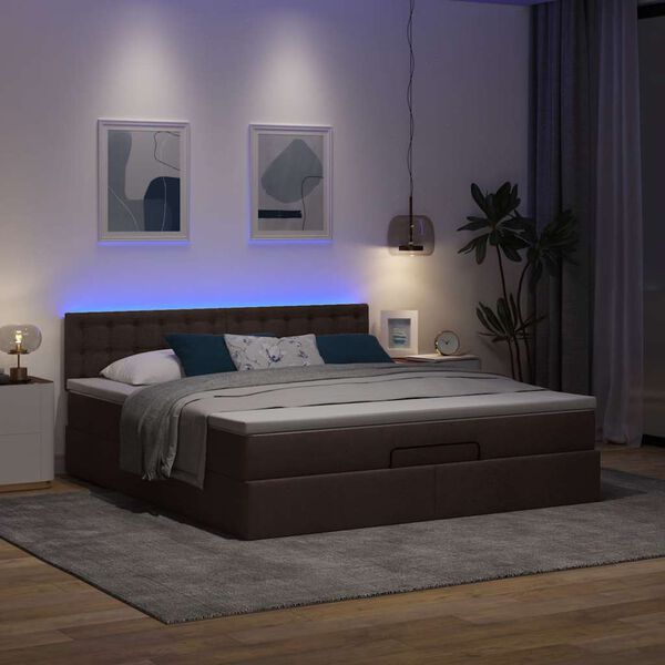 vidaXL Ottoman-Bett mit Matratze & LEDs Dunkelbraun 160x200 cm Stoff