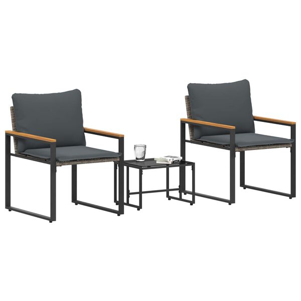 vidaXL M&ouml;belsets mit Kissen 3 pcs Grau und Dunkelgrau Rattan
