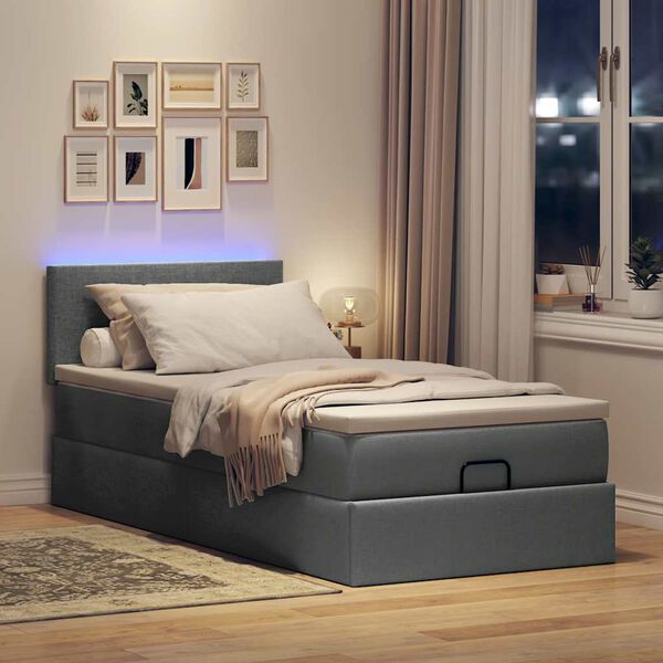 vidaXL Ottoman-Bett mit Matratze & LEDs Dunkelgrau 90x190 cm Stoff