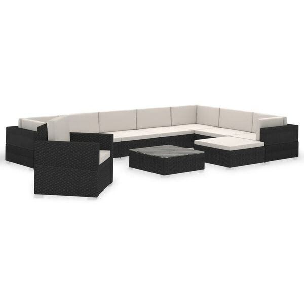 vidaXL 12-tlg. Garten-Lounge-Set mit Auflagen Poly Rattan Schwarz