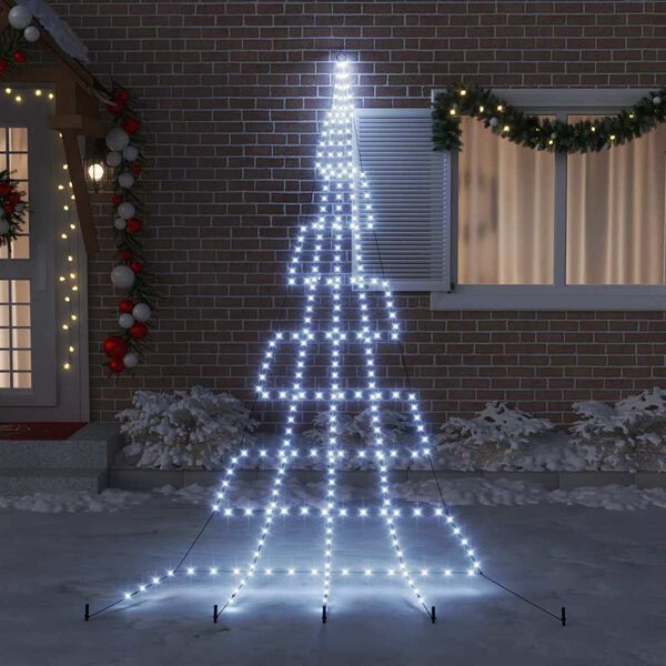 vidaXL LED Weihnachtsbaum mit Erdspie&szlig;en Kaltwei&szlig; 511 cm Metall