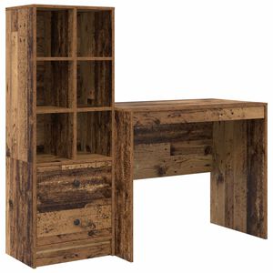vidaXL Schreibtisch mit Schubladen mit Regal 2 pcs Altholz
