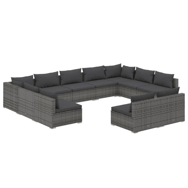 vidaXL 11-tlg. Garten-Lounge-Set mit Kissen Grau Poly Rattan