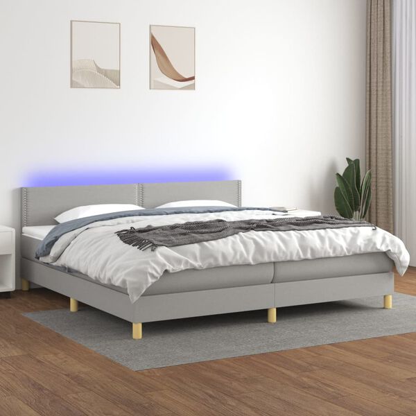 vidaXL Boxspringbett mit Matratze & LED Hellgrau 200x200 cm Stoff