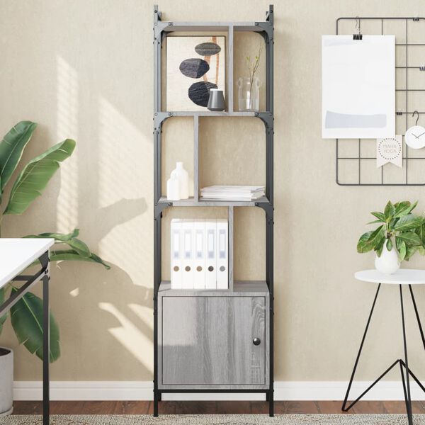 vidaXL Bücherregal mit Tür Grau Sonoma 44,5x30x154,5 cm Holzwerkstoff