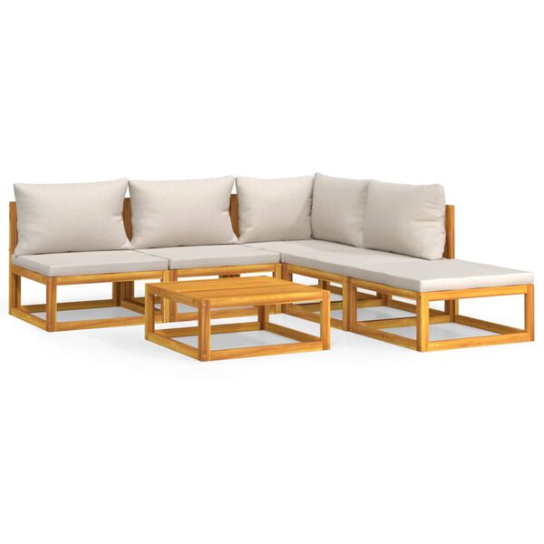 vidaXL 6-tlg. Garten-Lounge-Set mit Hellgrauen Kissen Massivholz