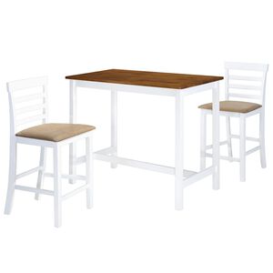 vidaXL Bartisch mit St&uuml;hlen 3-tlg. Massivholz Braun und Wei&szlig;