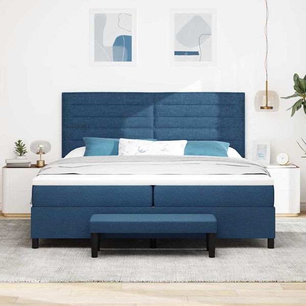 vidaXL Boxspringbett mit Matratze mit Kopfteil Blau 200 x 200 cm Stoff