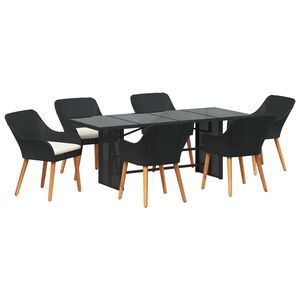 vidaXL Garten Essgruppe mit Kissen 7 pcs Schwarz Poly-Rattan