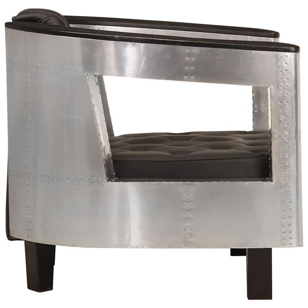 vidaXL Fliegersessel Schwarz Echtleder