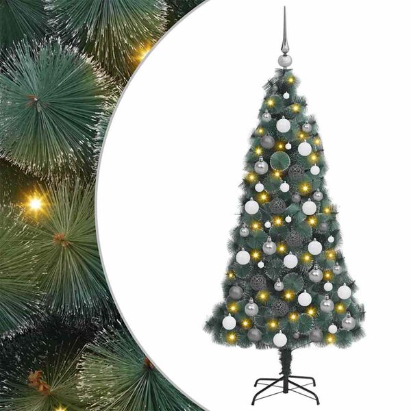 vidaXL K&uuml;nstlicher vorbeleuchteter Weihnachtsbaum mit Kugelset 180 cm