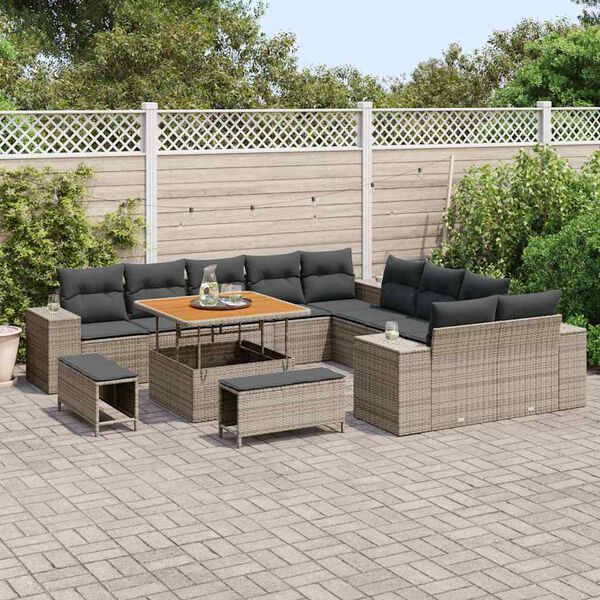 vidaXL Gartensofa-set mit Kissen 13 pcs Grau Poly-Rattan
