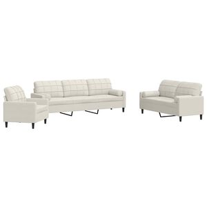 vidaXL 3-tlg. Sofagarnitur mit Kissen und Nackenrollen Creme Samt