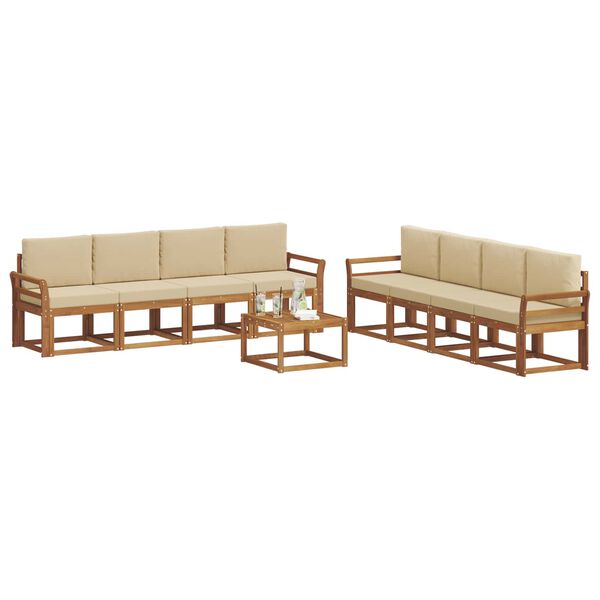 vidaXL Outdoor-Sofagarnitur 9 pcs Natur und Beige Massivholz Akazie