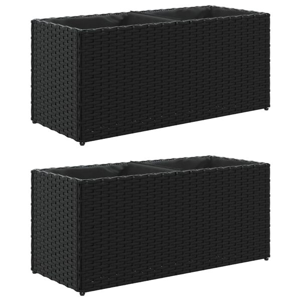 vidaXL Pflanzk&uuml;bel mit 2 T&ouml;pfen 2 Stk. Schwarz 72x30x32 cm Poly Rattan