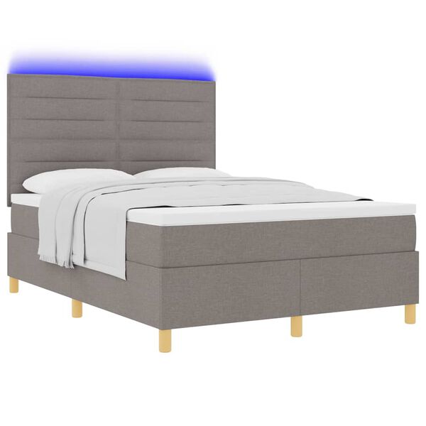 vidaXL LED Boxspringbett mit Matratze Taupe 140 x 190 cm Stoff
