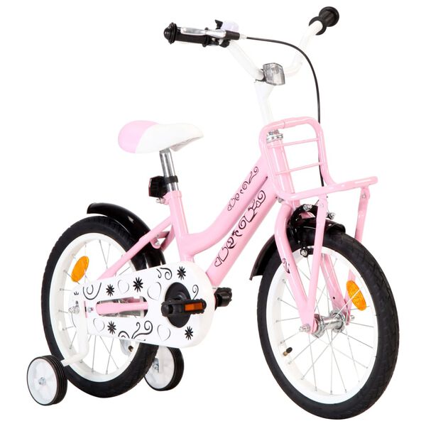 vidaXL Kinderfahrrad mit Frontgep&auml;cktr&auml;ger 16 Zoll Wei&szlig; und Rosa