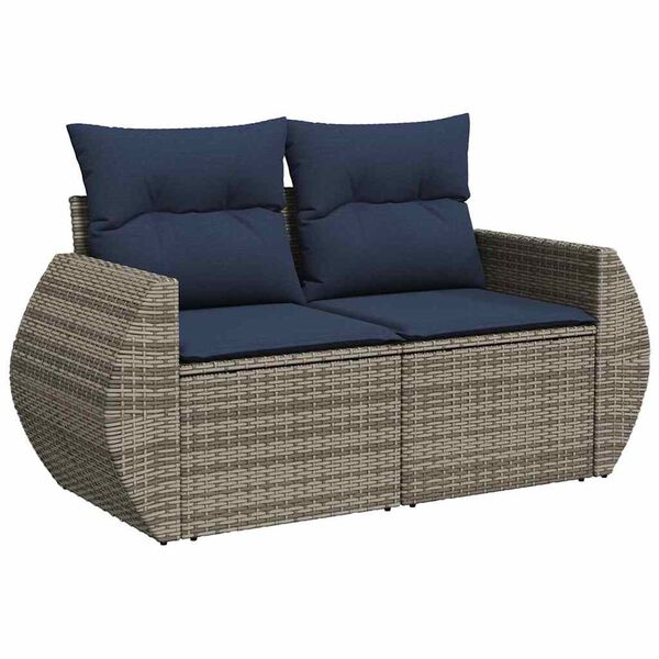 vidaXL 6-tlg. Garten-Sofagarnitur mit Kissen Grau Poly Rattan Akazie