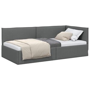 vidaXL Eckbettgestell mit Kopfteil Dunkelgrau 80 x 200 cm Stoff