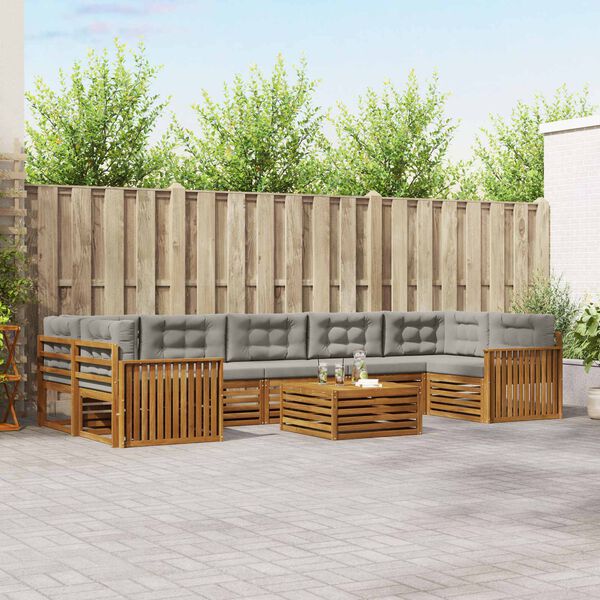 vidaXL Outdoor-Sofagarnitur mit Kissen 8 pcs Nat&uuml;rlich und Hellgrau