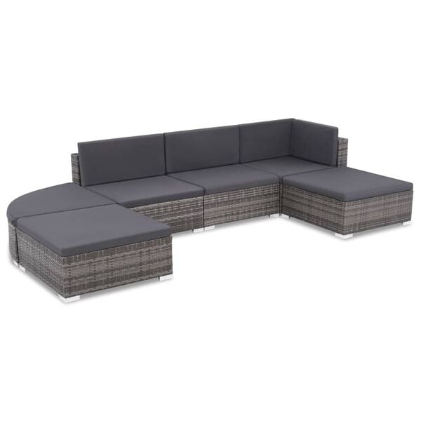 vidaXL 6-tlg. Garten-Lounge-Set mit Kissen Poly Rattan Grau
