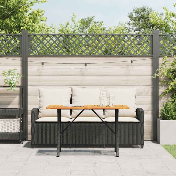 vidaXL Gartensofa 3-Sitzer mit Kissen & Tisch Schwarz Poly Rattan