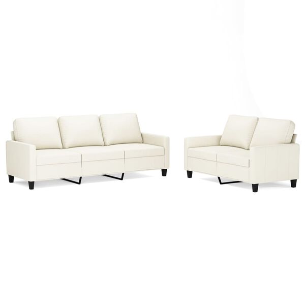vidaXL 2-tlg. Sofagarnitur mit Kissen Creme Kunstleder