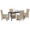 vidaXL Garten Essgruppe mit Kissen 5 pcs Beige Poly-Rattan