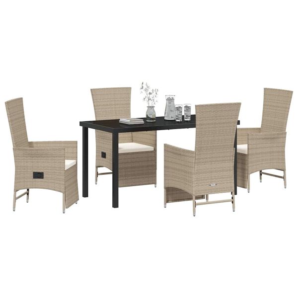 vidaXL Garten Essgruppe mit Kissen 5 pcs Beige Poly-Rattan