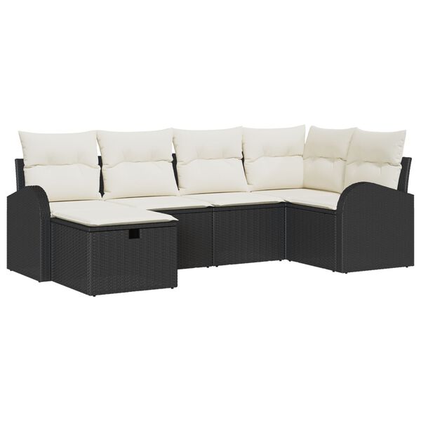 vidaXL Sofa Set mit Kissen mit Speicher Schwarz und Creme Poly-Rattan