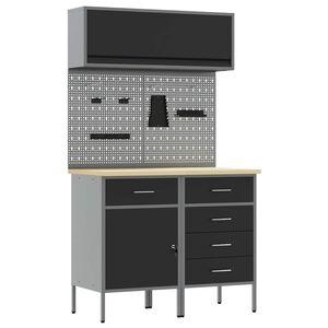 vidaXL Arbeitsschrankset mit Schubladen mit Regal 5 pcs Schwarz
