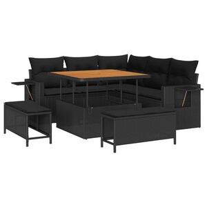 vidaXL Gartensofa-set mit Kissen 9 pcs Schwarz Poly-Rattan