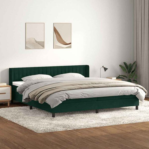 vidaXL Boxspringbett mit Matratze Dunkelgr&uuml;n 180x220 cm Samt