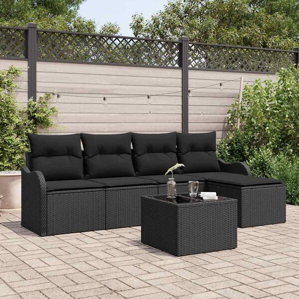 vidaXL Gartensofa-set 6 pcs Schwarz Poly-Rattan