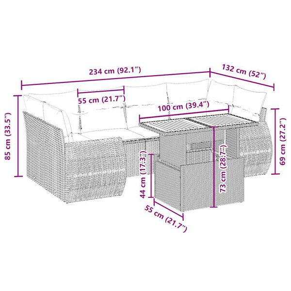 vidaXL 7-tlg. Garten-Sofagarnitur mit Kissen Beige Poly Rattan