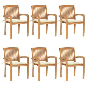 vidaXL Stapelbare Gartenst&uuml;hle mit Kissen 6 Stk. Massivholz Teak