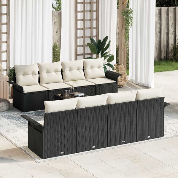 vidaXL Gartensofa-set mit Kissen 9 pcs Schwarz Poly-Rattan