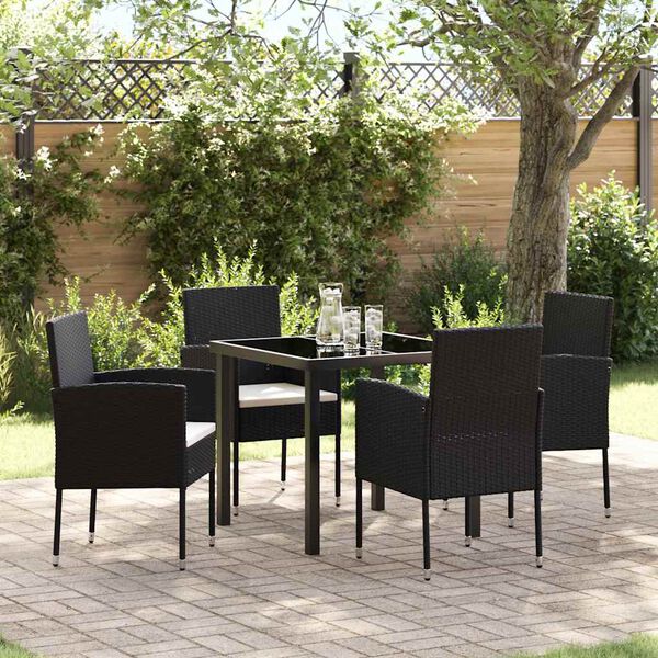 vidaXL Garten Essgruppe mit Kissen 5 pcs Schwarz Poly-Rattan