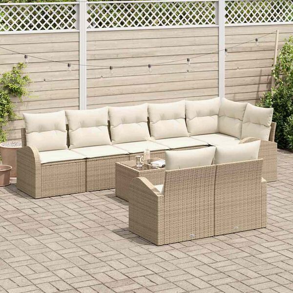 vidaXL Sofa Set mit Kissen 9 pcs Beige und Wei&szlig; Poly-Rattan