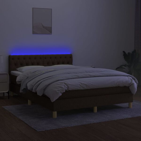 vidaXL Boxspringbett mit Matratze & LED Dunkelbraun 140x200 cm Stoff