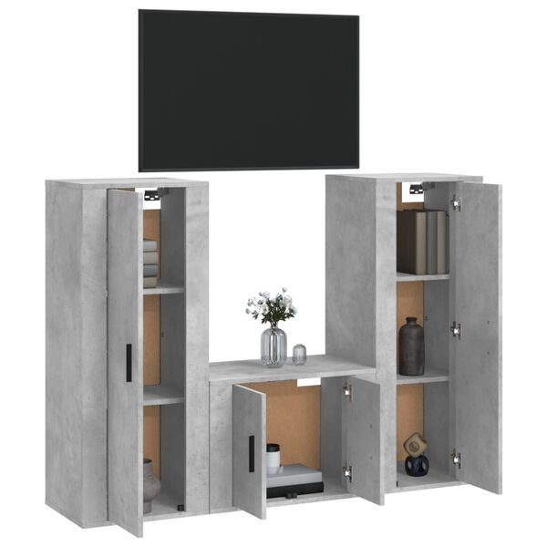 vidaXL 3-tlg. TV-Schrank-Set Betongrau Holzwerkstoff