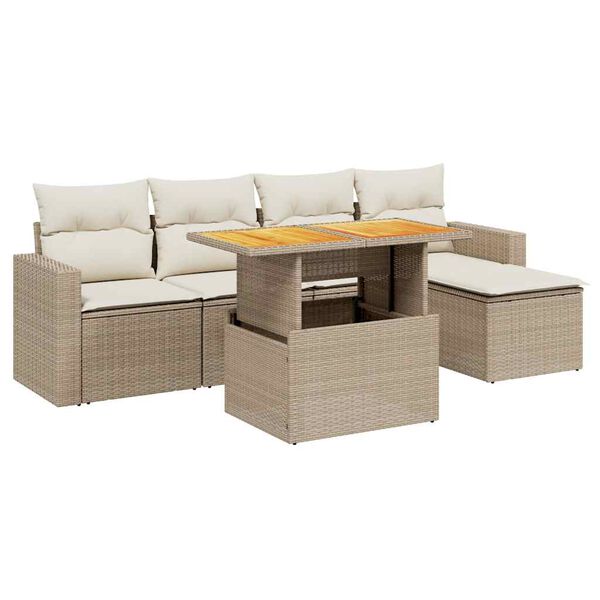 vidaXL 6-tlg. Garten-Sofagarnitur mit Kissen Beige Poly Rattan