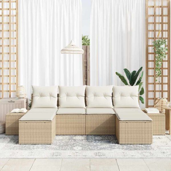 vidaXL Garten-Sofa-Set mit Kissen 4 pcs Beige und Creme Poly-Rattan
