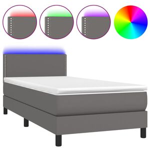 vidaXL Boxspringbett mit Matratze & LED Grau 80x200 cm Kunstleder