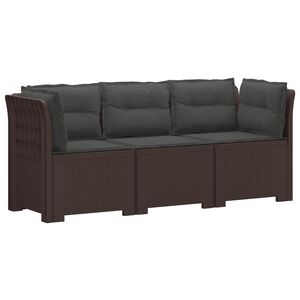 vidaXL 3-Sitzer Garten Sofa mit Kissen Rattan-Look PP Braun