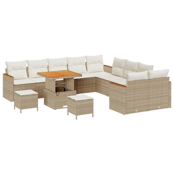 vidaXL Gartensofa-set mit Kissen 13 pcs Beige Poly-Rattan