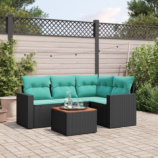 vidaXL 5-tlg. Garten-Sofagarnitur mit Kissen Schwarz Poly Rattan