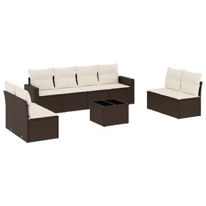 vidaXL 9-tlg. Garten-Sofagarnitur mit Kissen Braun Poly Rattan